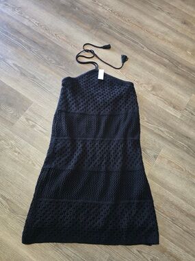 Old Navy Black Crochet Halter Mini Dress size large NWT